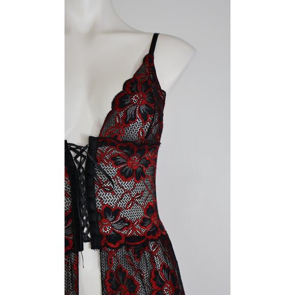 Vintage Escante Goth Slip Dress Medium Black Red Sheer Lace Dark Romantic Scene - Picture 11 of 12